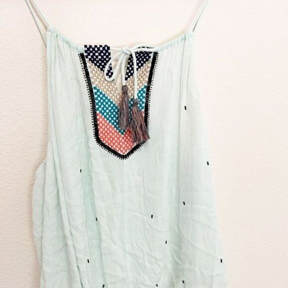 LOVE STITCH Beaded Gauze Halter Tunic Top Size M Embellished Sleeveless Boho - Picture 3 of 11